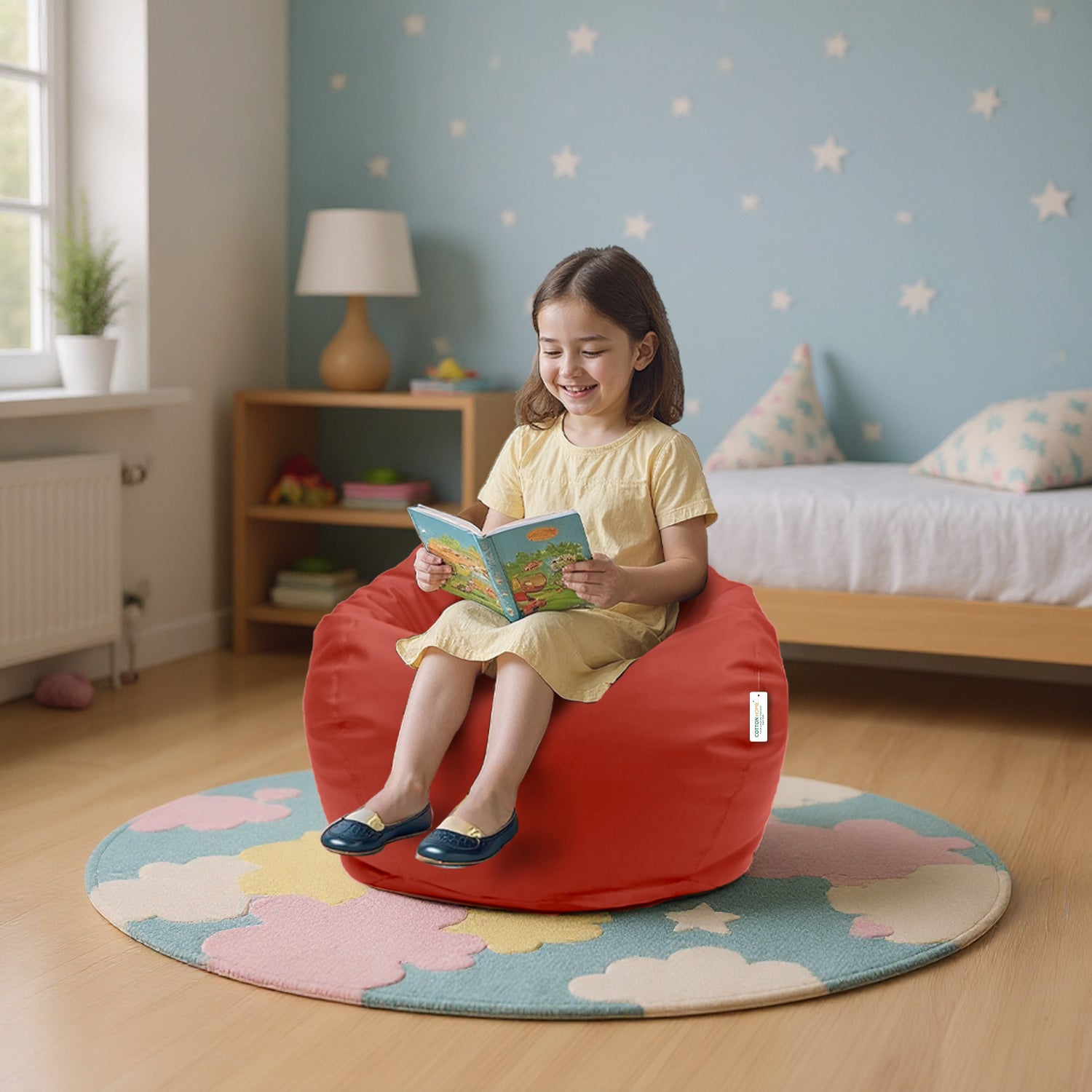 Kids Bean Bag Chair Premium PU Leather 50x80x80cm - Red