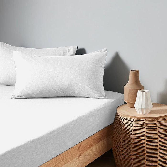 High Quality White Cotton Jersey Twin 3 Piece Fitted Sheet Set 160x200+30cm with Deep Pockets and 2 Pillow Case - Cotton Home