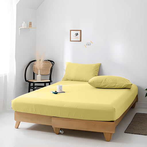 High Quality Yellow Cotton Jersey Single 3 Piece Fitted Sheet Set 90x190+25cm with Deep Pockets and 2 Pillow Case - Cotton Home