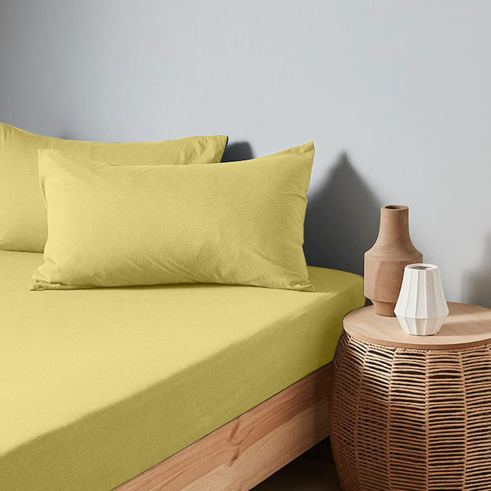 High Quality Yellow Cotton Jersey Queen 3 Piece Fitted Sheet Set 180x200+30cm with Deep Pockets and 2 Pillow Case - Cotton Home