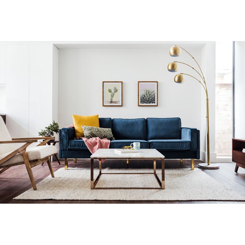 Velvet Square Arms Sofa - Cotton Home