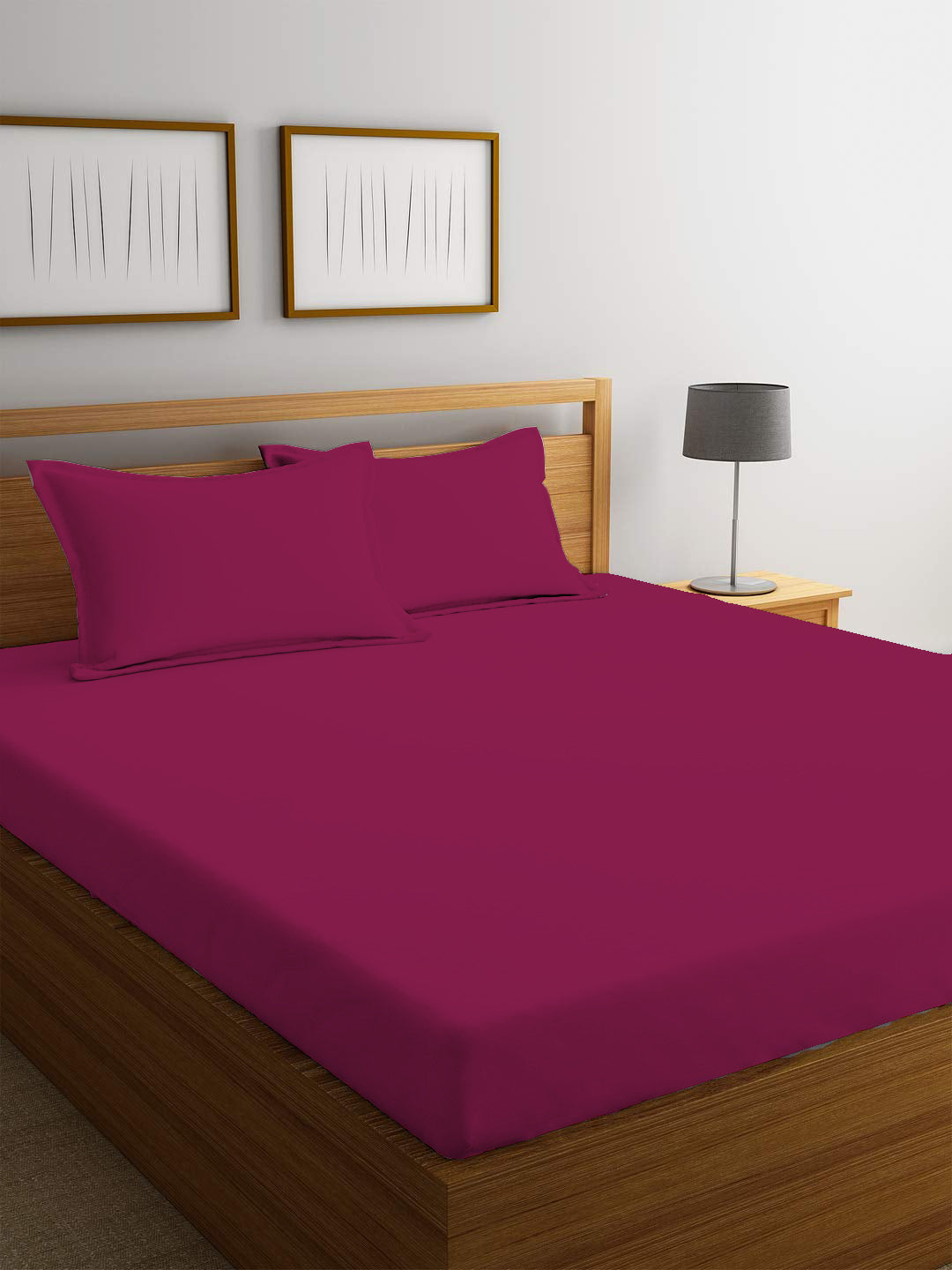 3 Piece Fitted Sheet Set Super Soft Burgundy Super King Size 200x200+30cm with 2 Pillow Case - Cotton Home
