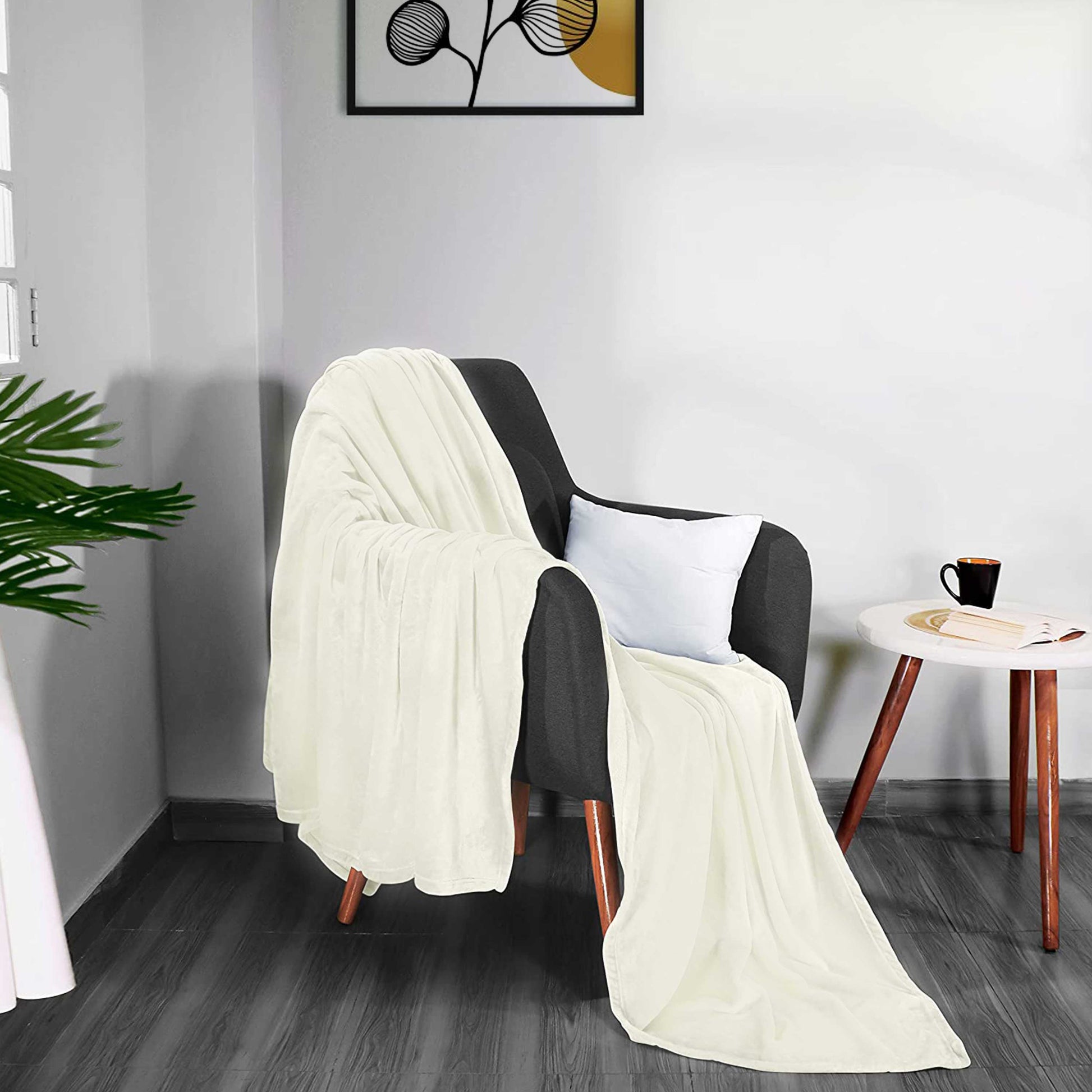 Soft Flannel Blanket Double Size 220x240cm Cream - Cotton Home