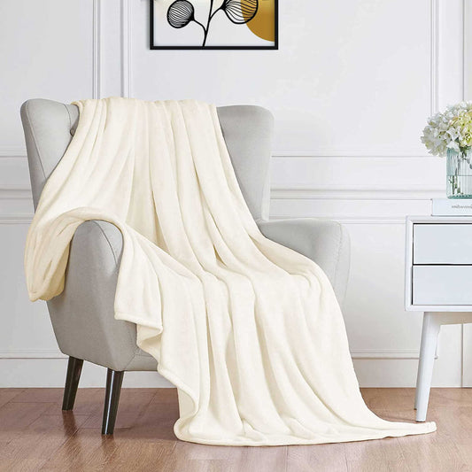 Soft Flannel Blanket Double Size 220x240cm Cream - Cotton Home