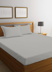 3 Piece Fitted Sheet Set Super Soft Grey Super King Size 200x200+30cm with 2 Pillow Case - Cotton Home