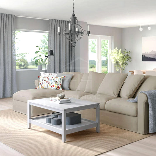 Urbanite 4 Seater Chaise Longue Fabric Sofa L126cm x W328cm x H104cm Beige - Cotton Home