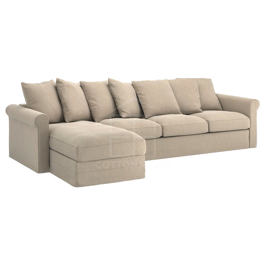 Urbanite 4 Seater Chaise Longue Fabric Sofa L126cm x W328cm x H104cm Beige - Cotton Home