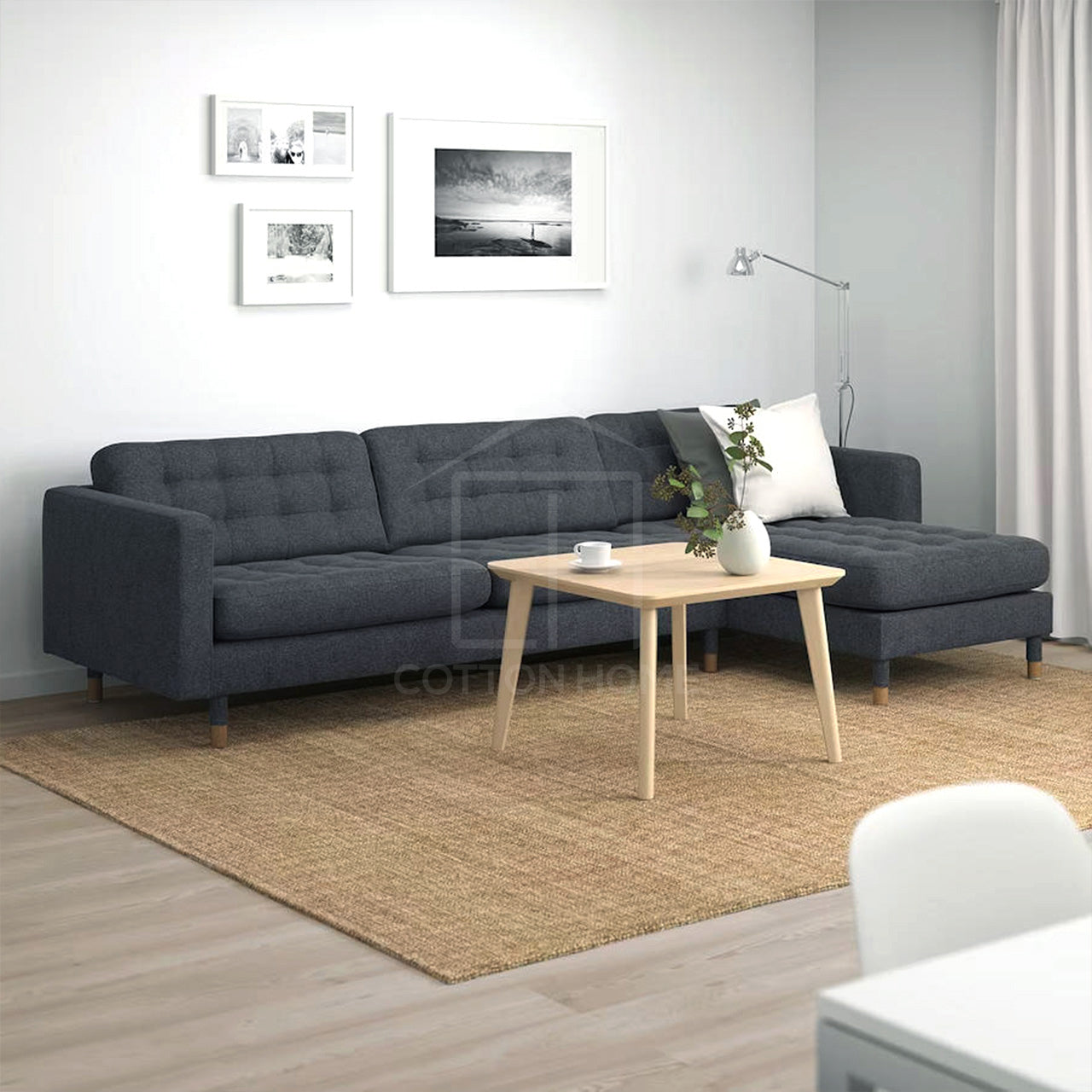 Zestoria 4 Seater Chaise Longue Sofa L158cm x W280cm x H78cm Dark Grey - Cotton Home