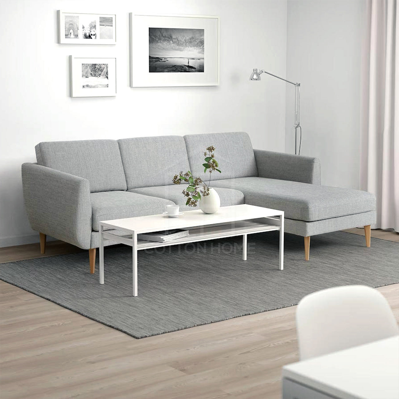 Embolden 3- Seater Chaise Longue Fabric Sofa L161cm x W246cm x H67cm Light Grey - Cotton Home