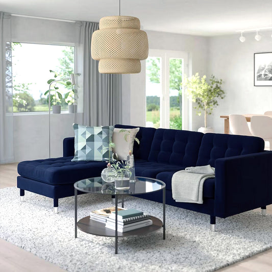 Serenova 3- Seater Chaise Longue Sofa  Navy Blue - Cotton Home