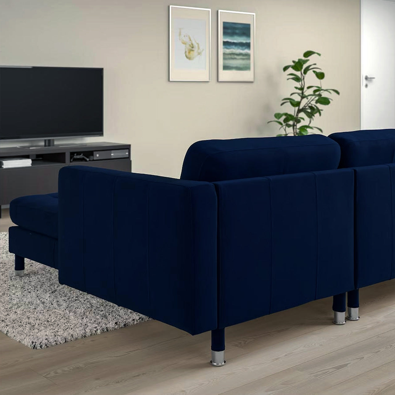 Serenova 3- Seater Chaise Longue Sofa  Navy Blue - Cotton Home