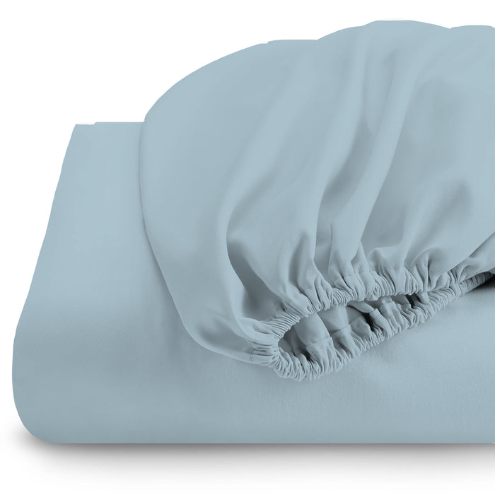 3 Piece Fitted Sheet Set Super Soft Metallic Blue Super King Size 200x200+30cm with 2 Pillow Case - Cotton Home