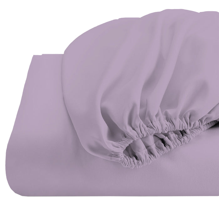 3 Piece Fitted Sheet Set Super Soft Light Purple Single Size 90x200+20cm with 2 Pillow Case - Cotton Home