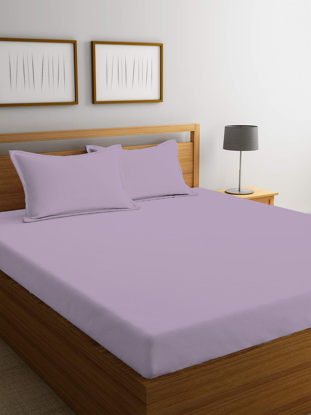 3 Piece Fitted Sheet Set Super Soft Light Purple King Size 180x200+30cm with 2 Pillow Case - Cotton Home