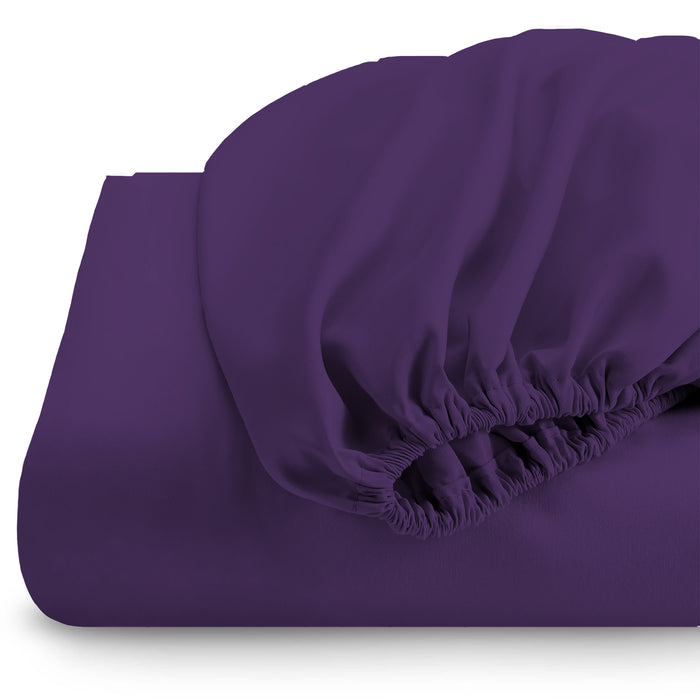 3 Piece Fitted Sheet Set Super Soft Violet Single Size 90x200+20cm with 2 Pillow Case - Cotton Home