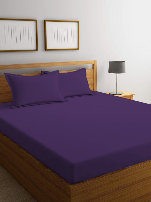 3 Piece Fitted Sheet Set Super Soft Violet Single Size 120x200+25cm with 2 Pillow Case - Cotton Home