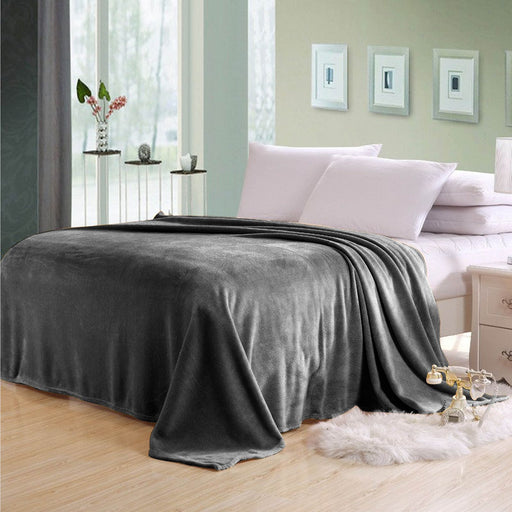 Soft Flannel Blanket Double Size 220x240cm Silver - Cotton Home